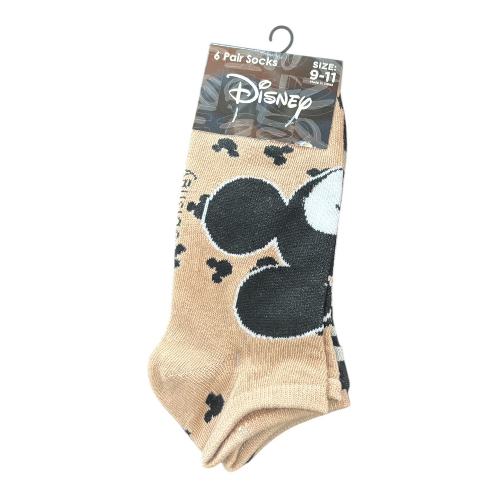 6 Pk Disney Tan and Black Mickey Mouse Socks